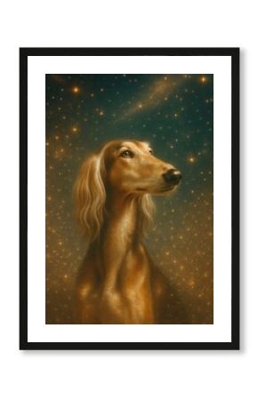 Majestic dog under starry sky.