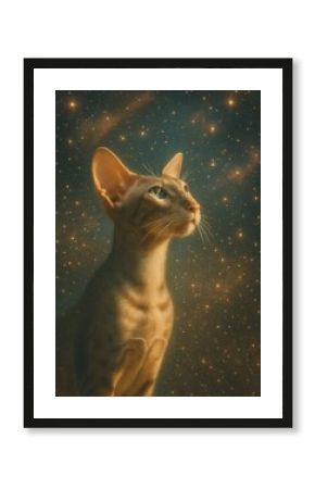 Majestic cat gazing cosmic stars