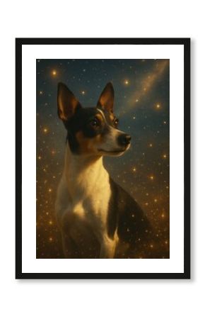 Dog stargazing amidst galaxy.