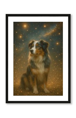Dreamy dog amidst stars