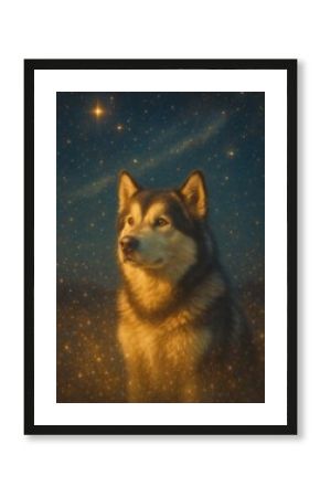 Majestic husky amidst starry night