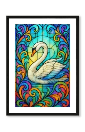 Colorful swan stained glass art.