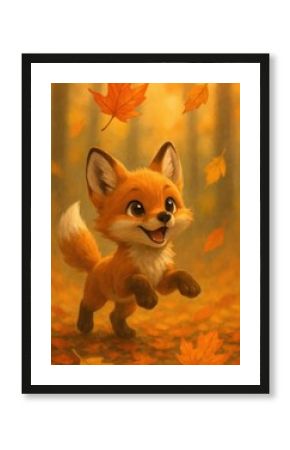 Adorable fox amidst autumn leaves.