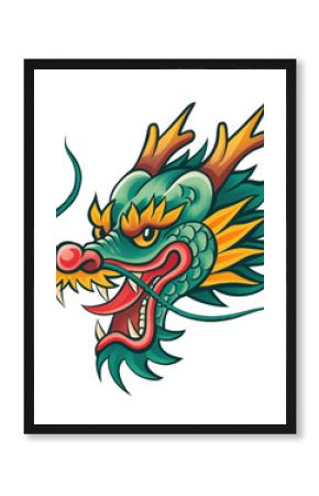 Colorful dragon head illustration isolated on transparent background.