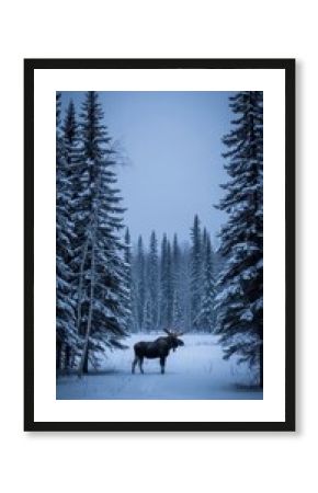 Majestic Moose Stands Proudly Amidst Snowy Forest Winter Wildlife Scene Isolated on Transparent Background