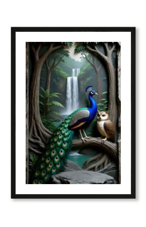 Peacock with feathers sitting on a tree I Wall Decor 