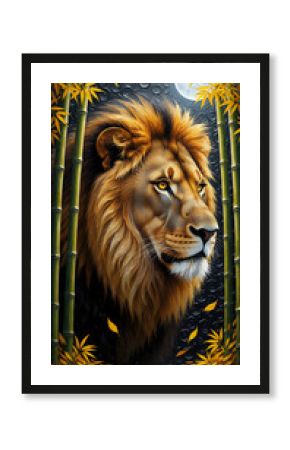 Portrait of a lion and bamboo forest l Wall Decor 