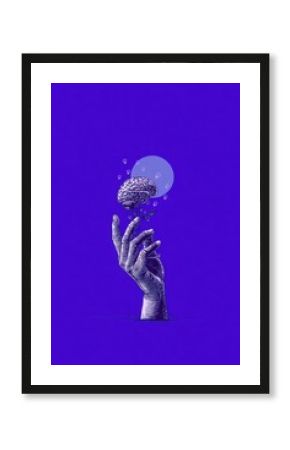 Surreal Purple Artwork Featuring a Hand Holding a Blooming Brain