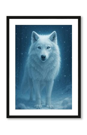 Majestic wolf in snowy forest.