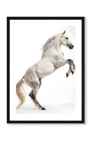 White horse is standing on its hind legs