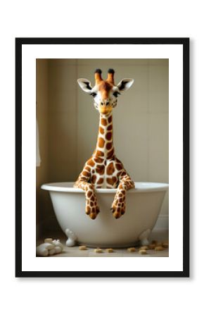 Funny giraffe sitting in the bath