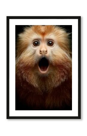 Close-up Portrait, Shocked Golden Monkey With Wide Open Mouth Isolated On Black Background