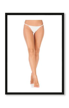 Woman legs, white background, copyspace