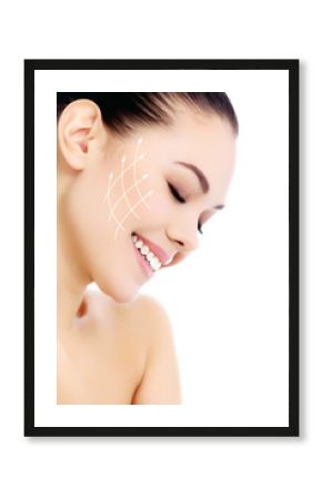 Young female with clean fresh skin, white background