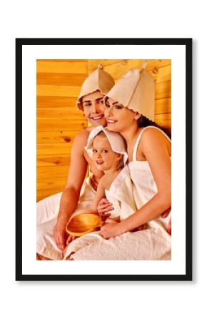 Group people in hat  at sauna.