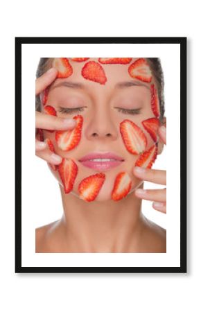 Beautiful woman with mask of strawberries