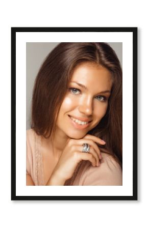 Portrait of Beautiful Woman with Long Hair and Clean Skin