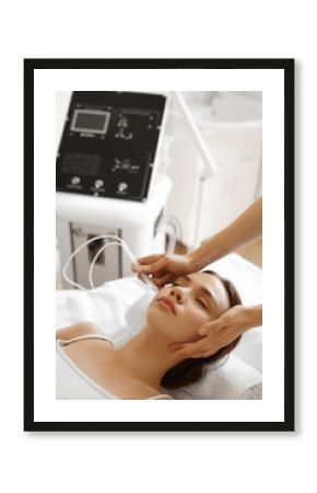 Facial Beauty Treatment. Woman Getting Oxygen Water Skin Peeling
