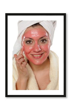 Young happy woman with a mask on her face