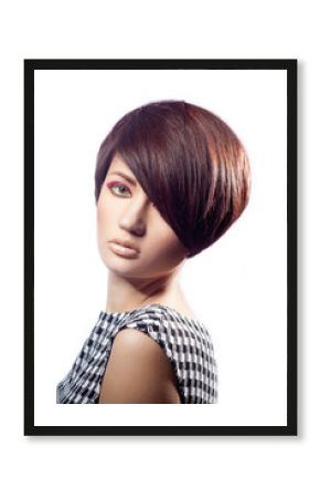 Beautiful woman portrait with fashion haircut and creative trendy make-up