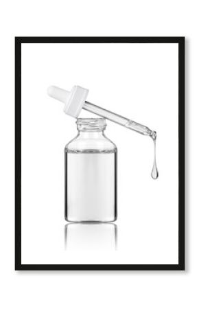 Cosmetic bottle with pipette on white background