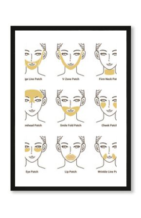 Types of Gold Gel Patch. Anti Wrinkle Patch. Vector Illustration.