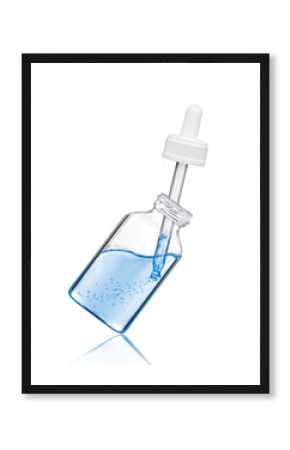 Cosmetic bottle with pipette in the tilted position