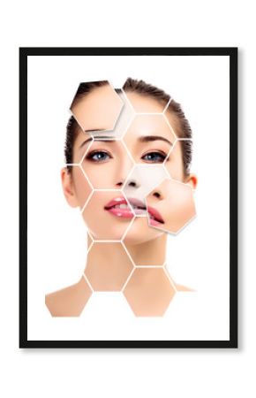 Beautiful young female with clean fresh skin, white background, skin treatment concept