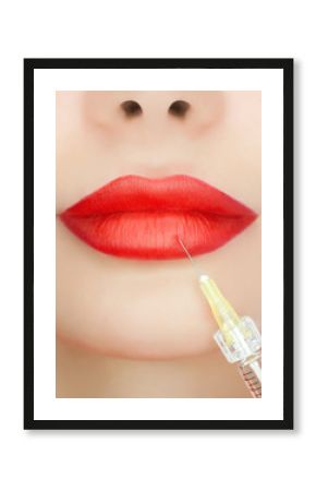 The doctor cosmetologist makes the Rejuvenating injections on the lips of a beautiful, young woman. Cosmetology concept.