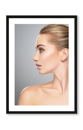 Profile face of  young  woman, skin care treatment.