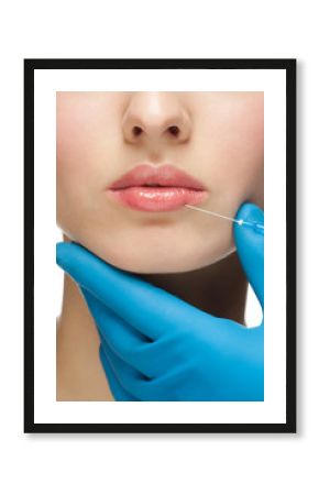 Cosmetic injection to woman's lips