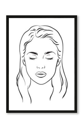 Beautiful woman with closed eyes portrait. Face chart Makeup Artist Blank Template. Vector illustration.