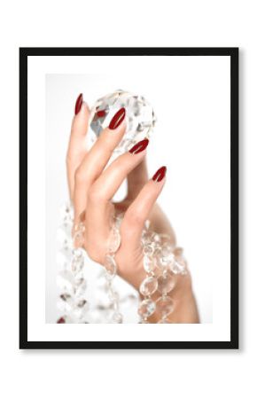 Beautiful woman hands with big diamond