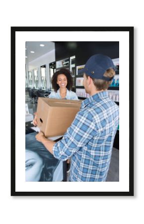delivering carton to hairdressers salon