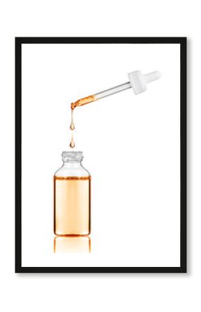 Cosmetic bottle with pipette on white background