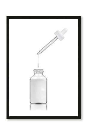 Cosmetic bottle with pipette and bottle with cream, isolated on white background