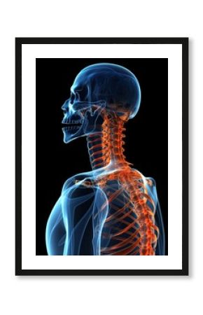 Spinal Pain Visualization: 3D X-ray of Human Skeleton Highlighting Vertebrae