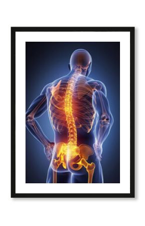 3D Medical Illustration of a Man with Middle Spine Pain on Blue Background