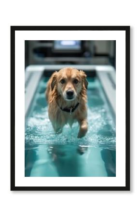 Dog workouts on a water treadmill for improved health and recovery.