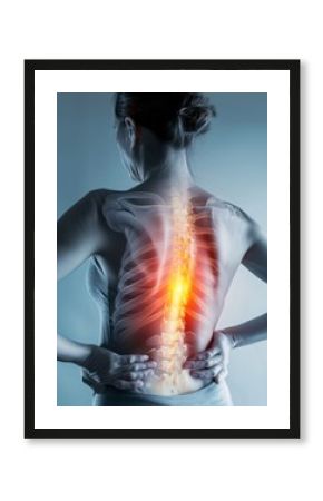Visualisation of a spine on a person's back, indicating back pain or medical analysis.