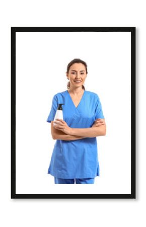 Portrait of massage therapist on white background