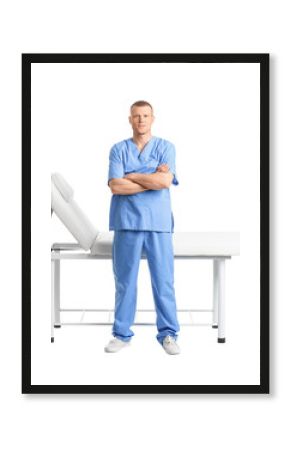 Portrait of massage therapist on white background