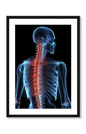 Spinal Pain Visualization: 3D X-ray of Human Skeleton Highlighting Vertebrae