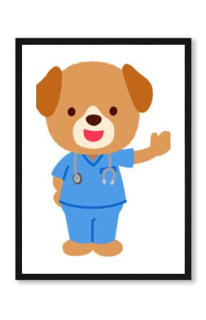 かわいいイヌのお医者さん　スクラブを着たイヌのお医者さん