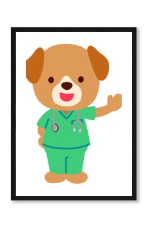 かわいいイヌのお医者さん　スクラブを着たイヌのお医者さん