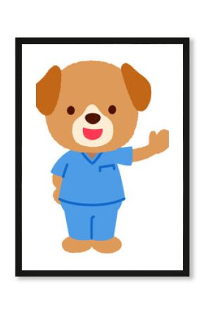かわいいイヌのお医者さん　スクラブを着たイヌのお医者さん