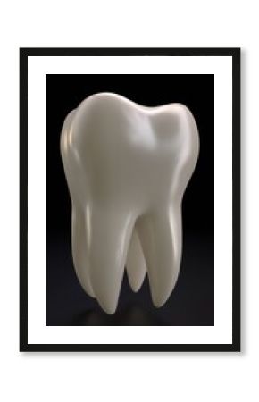 Dent molaire blanche en trois dimensions sur fond noir uniforme
