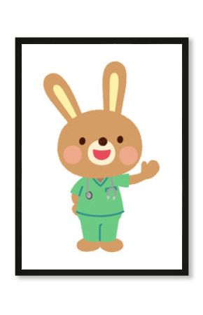 スクラブを着たウサギのお医者さん