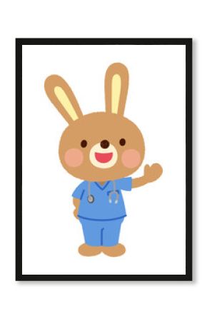 スクラブを着たウサギのお医者さん