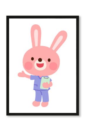 スクラブを着たウサギの看護師さん　お医者さん